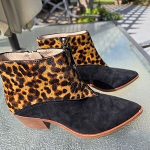 Louise et Cie Sz 6 Women's Vada Leopard Print Ankle Boots Black Suede